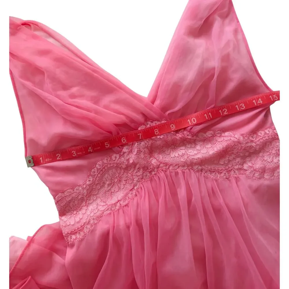 Vintage 1950's Vanity Fair Pink Nylon Slip Nightgown Peignor Dress Coquette - Picture 4 of 6